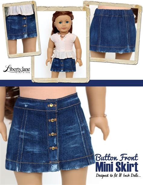 liberty jane button front mini skirt doll clothes pattern 18 inch american girl dolls