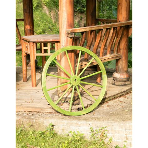 Decorative Antique Cottage Green Wagon Garden Wheel 31