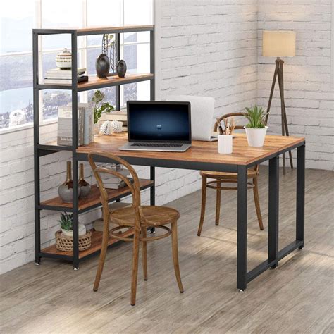 Two Person Desk Home Office Tribesigns Two Person Desk With Bookshelf