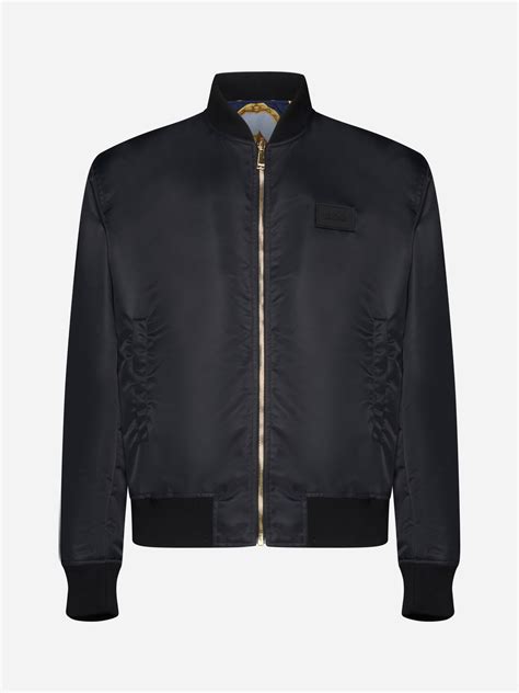 Versace Barocco Reversible Nylon Bomber Jacket In Dark Bluegoldblue