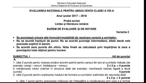 Subiecte Evaluare Naţională 2018 Română Barem Punctaje Rezolvări