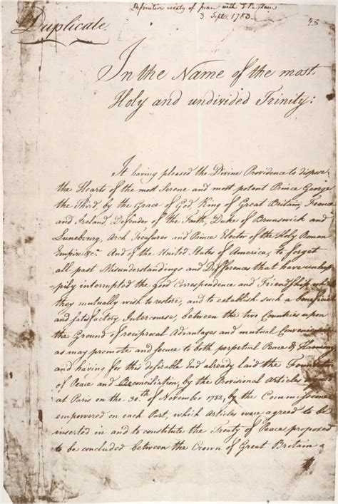 Treaty Of Paris 1783 Nfirst Page Of The Duplicate Of The Treaty Of