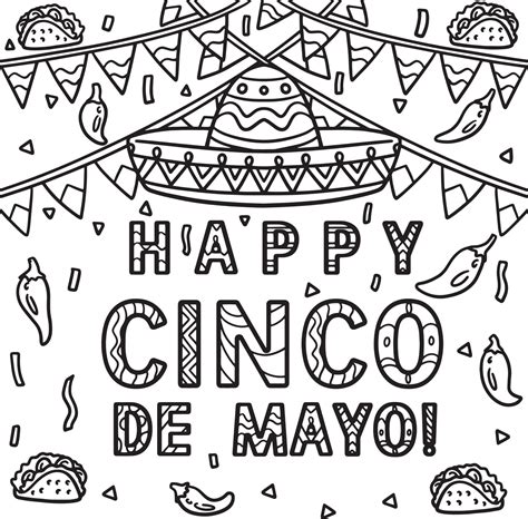 Happy Cinco De Mayo Banner Coloring Page For Kids 14743469 Vector Art