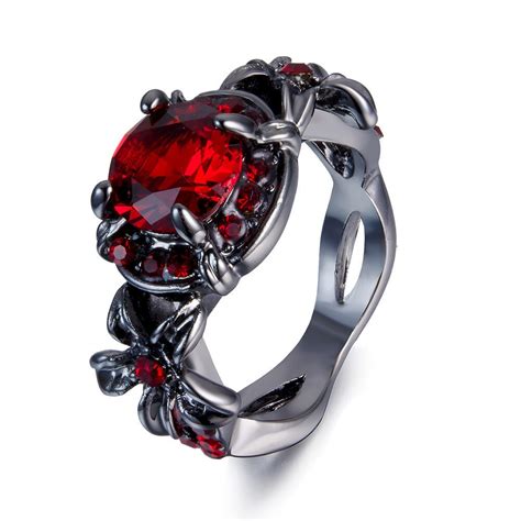 Tassina Skull Skeleton Rings Cool Red Cubic Zirconia Color Party Black Ring For Women Drop