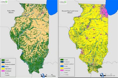 Illinois Land Cover Comparison Early 1800s And Present Day Illinois
