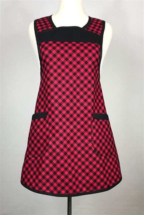 Red Black Buffalo Check Womens Farmhouse Apron T For Mom Etsy Vintage Style Aprons Black