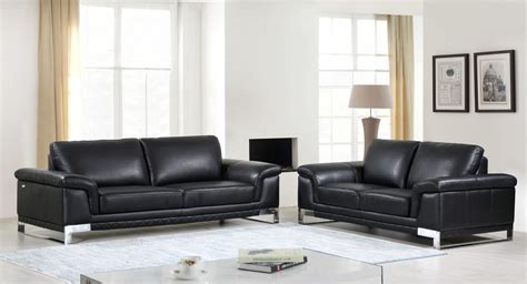 Black Genuine Italian Leather Sofa Set 2 Pcs Modern Global United 411