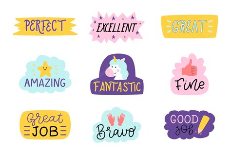Free Vector Hand Drawn Good Job And Great Job Sticker Collection