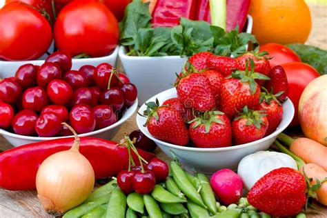 Healthy Organic Fruit And Vegetable In Spring Seasonal Food Stock
