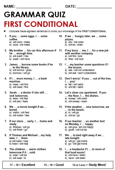 1 Conditional English Quiz English Grammar Exercises Grammar Quiz