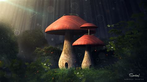 Download Mushroom Forest Artistic Fantasy Hd Wallpaper By Samorai Painter