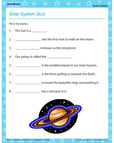 The Solar System Quiz Solar System Worksheets For Kids