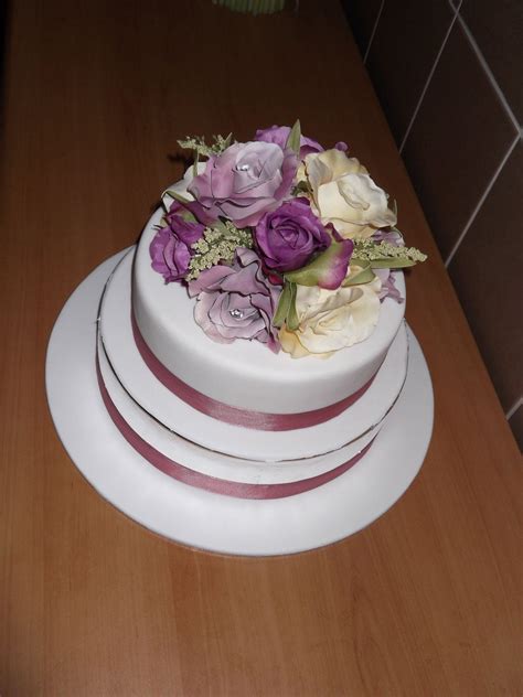 Purple Lavender And Ivory Silk Flower Wedding Cake Topper Flower