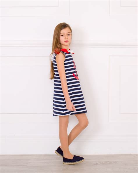 Nini Moda Infantil Girls Navy Blue And White Striped Sailor Dress Missbaby