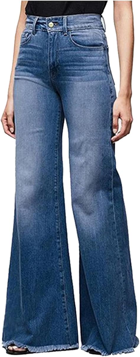 Womens High Waist Baggy Jeans Wide Leg Denim Jeans Flap Pocket Side