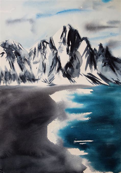Iceland Print Icelandic Beach Watercolor Painting Mountain Etsy