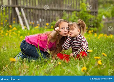 Niña Con Su Hermana En El Parque Foto De Archivo Imagen De Cubo Bosque 25183850