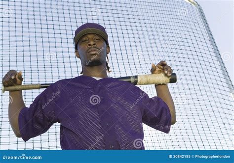 Baseball Player Holding Bat During Practice Stock Image Image Of
