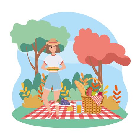 Woman At Picnic With Sandwich And Basket 670372 Vector Art At Vecteezy