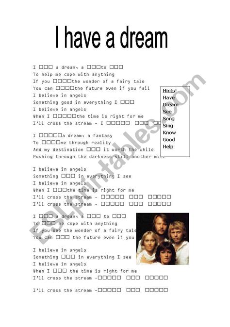 I have a dream, a song to sing. I have a dream - Abba lyrics - ESL worksheet by Laura-Jane