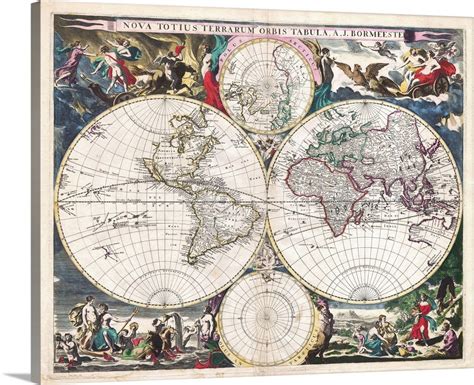 The overall paper size is 8.00 x 10.00 inches and the image size is 8.00 x 10.00 inches. Double-Hemisphere World Map By Joachim Bormeester Wall Art ...