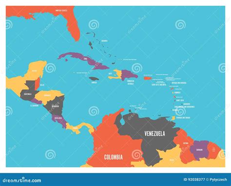 Central America And Carribean States Political Map With Country Names