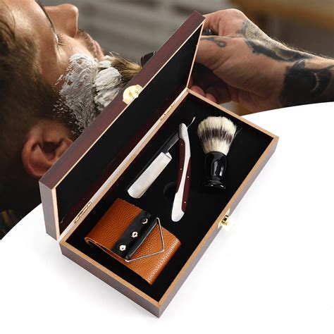 Vintage Straight Razor Beard Shaving Tool Set W Wood Box Barber Salon