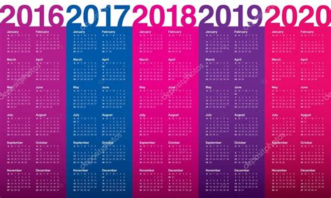 Calendario 2016 2017 2018 2019 2020 Stock Vector By ©dolphfynlow 86325910