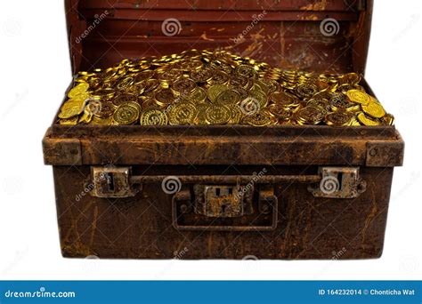 Stacking Gold Coin In Treasure Chest Old Stock Photo Image Of Golden