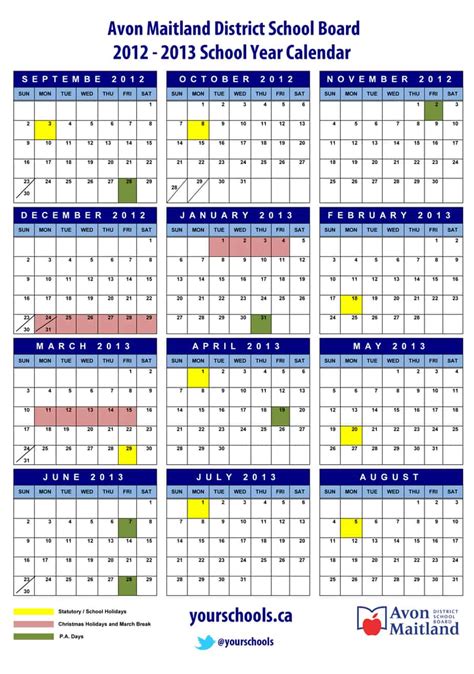 School Year Calendar 2012 13 Avon Maitland District School Board