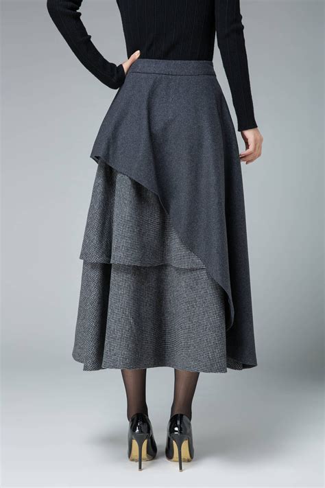 Gray Wool Skirt Maxi Winter Skirt Layered Skirt High Etsy Uk