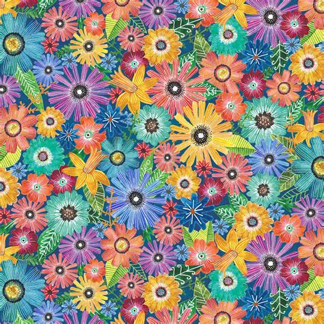 Multi Colored Packed Floral Blue Background Floral Flight M J