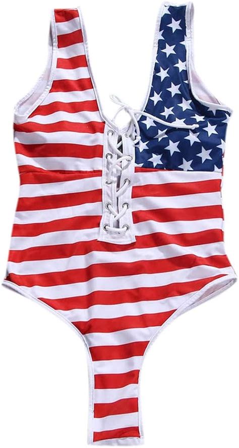 Balakie Womens Sexy One Piece Swimsuit Patriotic American Flag Print