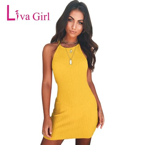 Liva Girl 2018 Summer Sexy Solid Backless Mini Dress Women Sleeveless