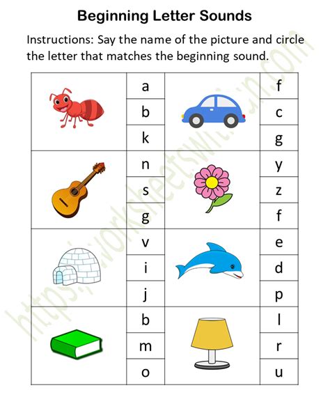 English Preschool Initial Sound Worksheet 1 Color