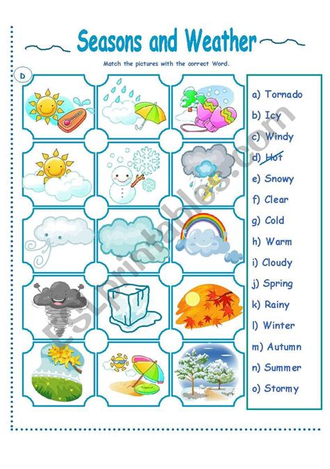Seasons And Weather Activity Esl Worksheet By La Luna