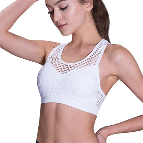 Veqking Sexy Mesh Hollow Out Yoga Bra Breathable Fitness Sports Bra Top Women Training Running