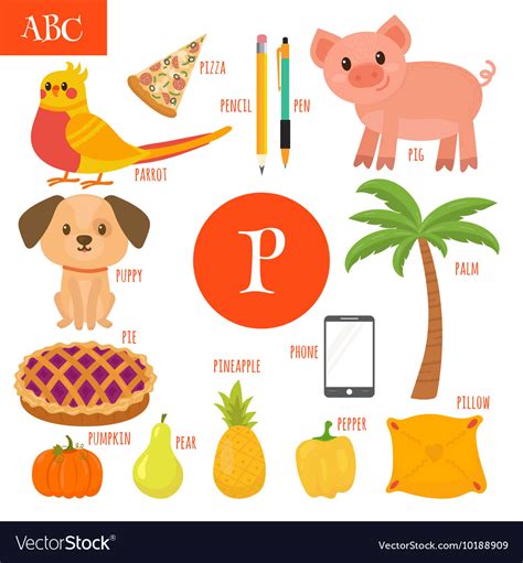 Letter P Cartoon Alphabet For Children Pear Pig Vector Image
