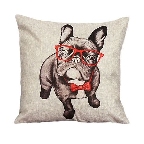 2017 Cute Pillow Case Animal Dog With Glasses Print Cushion Case Cover