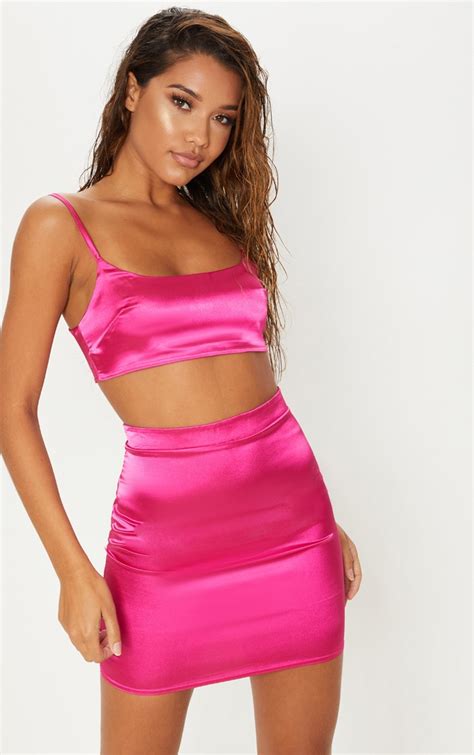 pink satin high waisted mini skirt skirts prettylittlething ire