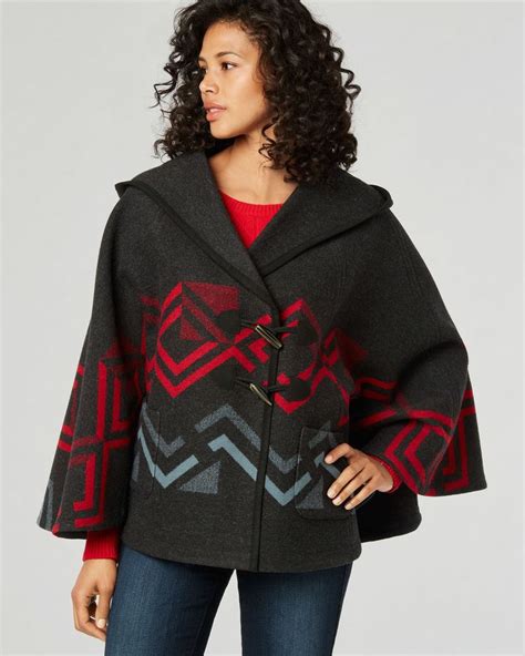 Hooded Shawl Collar Cape Dark Charcoalred Large Capes For Women