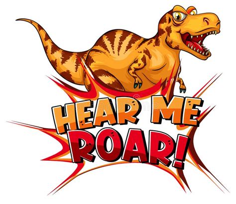 Dinosaur Cartoon Character With Hear Me Roar Font Banner Stock Vector