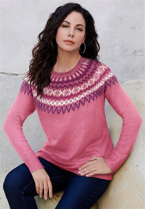 Roamans Womens Plus Size Fair Isle Pullover Sweater Ebay
