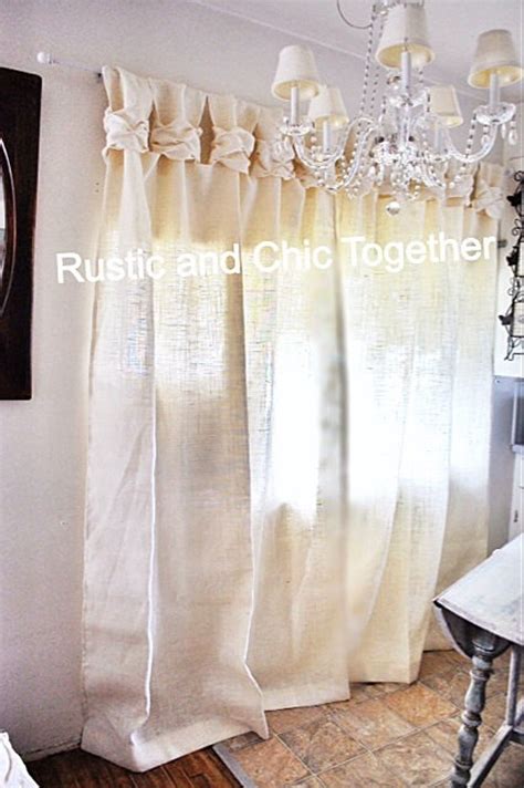Burlap Wide Ruched Tabs Curtain Silver Jewelry White Burlap Etsy