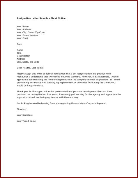 Formal Resignation Letter Sample With Notice Period Task List Templates