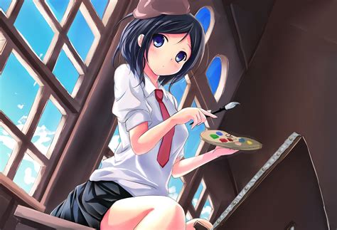 Download 1920x1310 Anime Girl Art Student School Uniform Paints