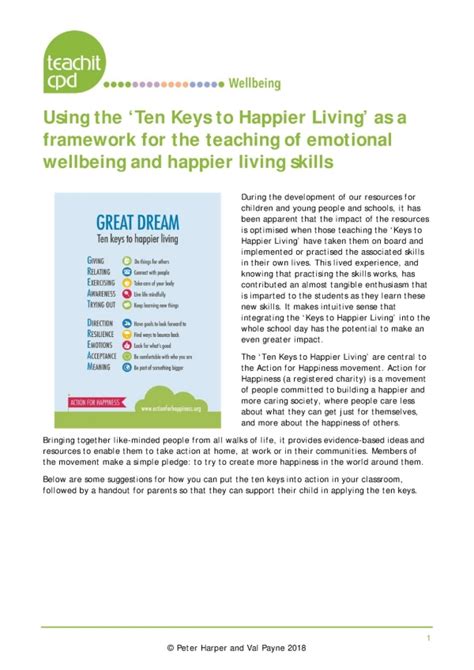 Using The Ten Keys To Happier Living As A Framework For The Teaching