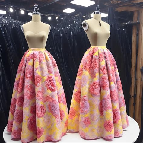 Premium Photo Two Mannequins With A Pink And Yellow Dress With Pink
