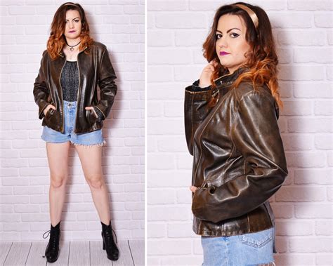 90s Biker Jacket Oversize Distressed Worn Out Leather Soft Etsy