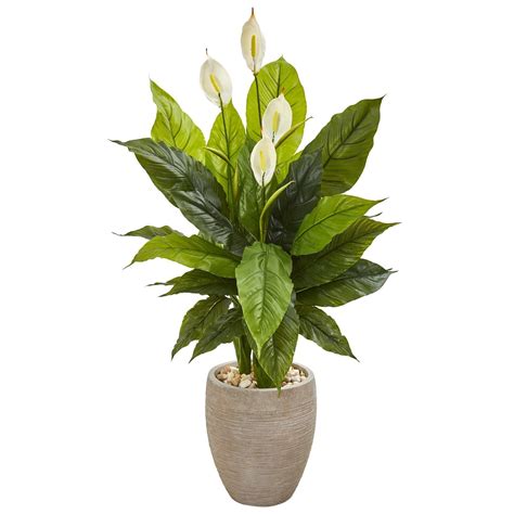 47 Spathiphyllum Artificial Plant In Sand Colored Planter Real Touch